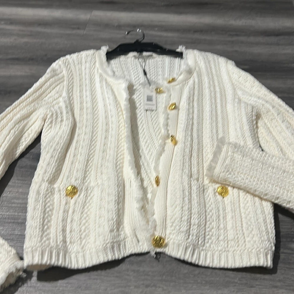 Tahari Cream Cardigan with Gold Buttons - Picture 2 of 5